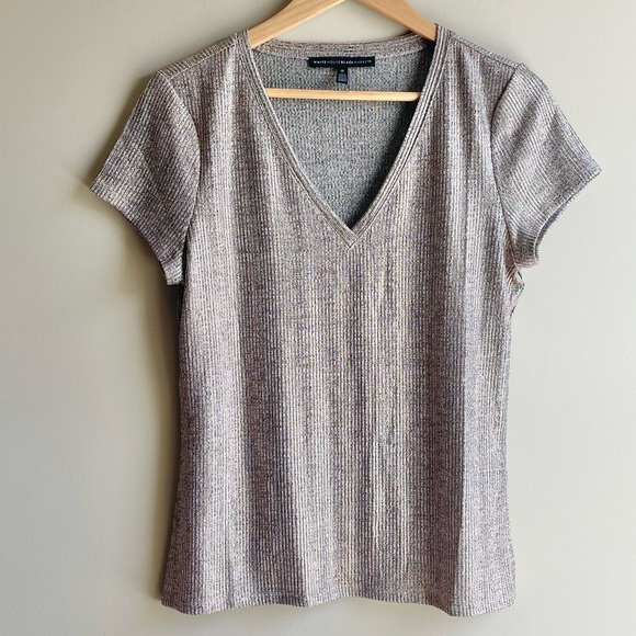 White House Black Market Tops - WHBM Metallic Gold and Black V-Neck Tee